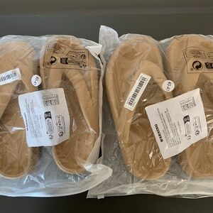 2x EVA Comfort Massage Flip Flops Slides Sandals | Size 9 - 10 | Beige | New